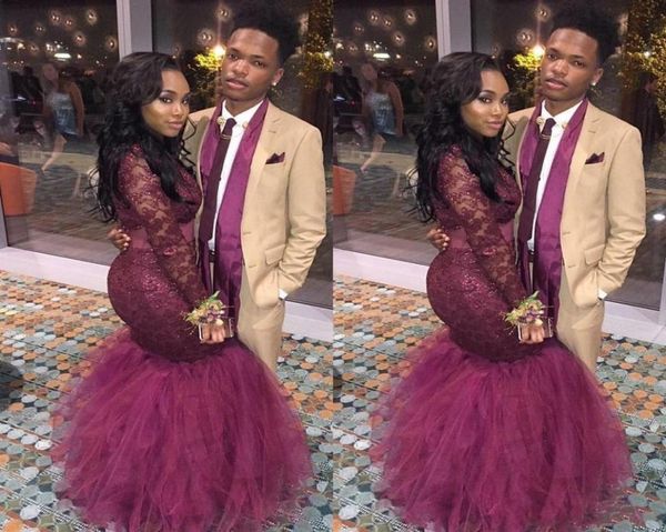 

burgundy mermaid prom dresses dubai long sleeves illusion bodice evening gowns red carpet vestidos de fiesta celebrity dresses3222652, Black