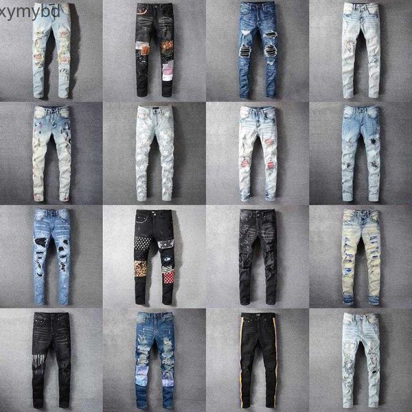 

designer stack stacked jeans european purple jeans for mens quilting ripped for trend brand vintage pant mens fold slim skinny masculina tou, Blue