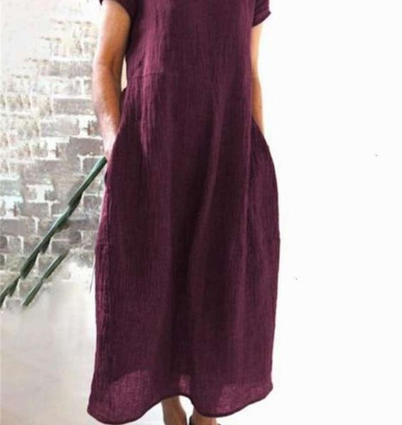 

loose casual style dresses chinese solid color large short sleeve cotton linen dress3001174, Black;gray