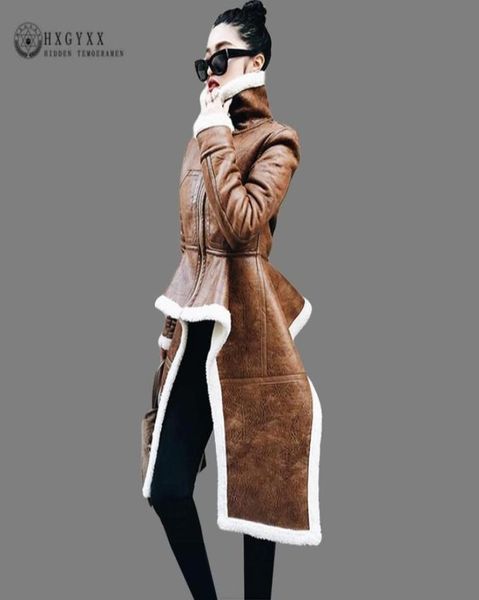 

irregular faux leather jacket women imitation sheepskin coats thick slim lamb wool shearling jacket winter outwear 2020 okd7082479502, Black