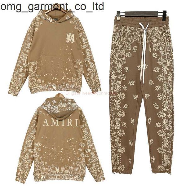 

new 23ss designer clothing mens sweatshirts amirs hoodies cashew flower printed sweater pants sports set fashion brand streetwear luxury cas, Black