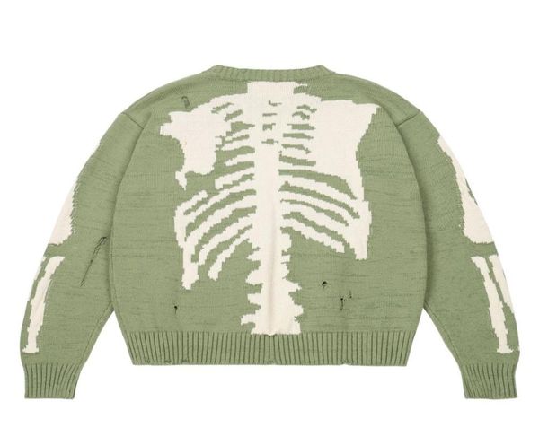 

green loose skull print sweaters men and women quality high street hole retro knitted sweater3749065, White;black