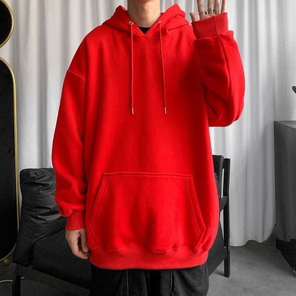 

men's hoodies sweatshirts hooded sweatshirt men front pocket drawstring long sleeve pullover hoodie autumn winter solid color clothing, Black