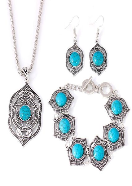 

vintage bohemian jewelry set collares exaggerated exquisite ethnic chokers necklaces bracelets earrings turquoises beads party jew8781614, Black
