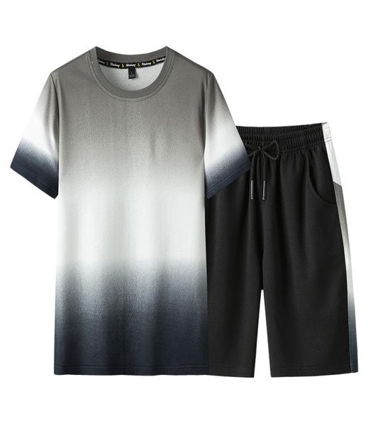 

4xl gradient mens tracksuits 4 colors casual summer short sleeve t shirt and shorts set jogger pants two piece sets1483846, Gray