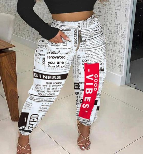 

autumn women newspaper print zipper design high waist pants femme casual shirring detail trousers lady outfits traf12642221828607, Black;white