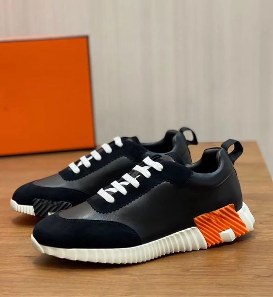

brand men bouncing sneaker shoes luxury calfskin suede casual sports goatskin light sole low trainers comfort casual walking eu38-46 with bo, Black