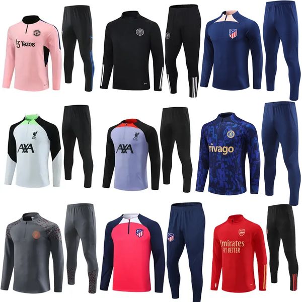 

23 24 football tracksuits kids long sleeve pull zipper training suit men lyonnais l.paqueta ol aouar football training kit jogging sets man, Black