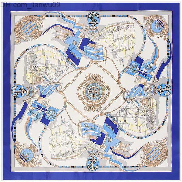 

scarves 100 twill silk scarf women square scarves wrap ocean sailboat anchor neckerchief female foulard silk hijab lady bufandas 100cm100cm, Blue;gray