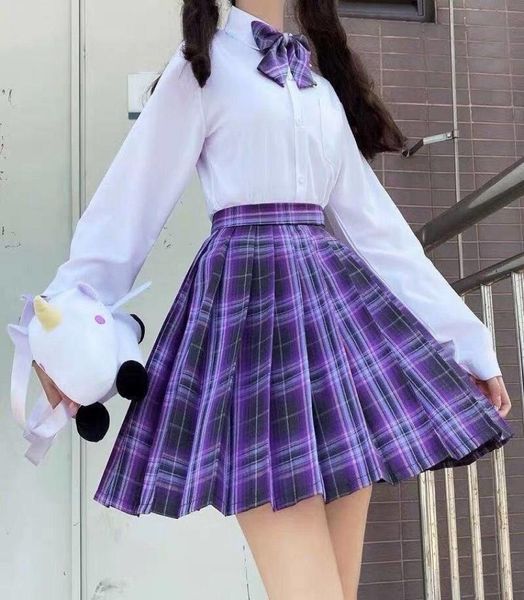 

plaid pleated skirt women high waisted school girl uniform black mini female jk kawaii cute short s 2206237770264
