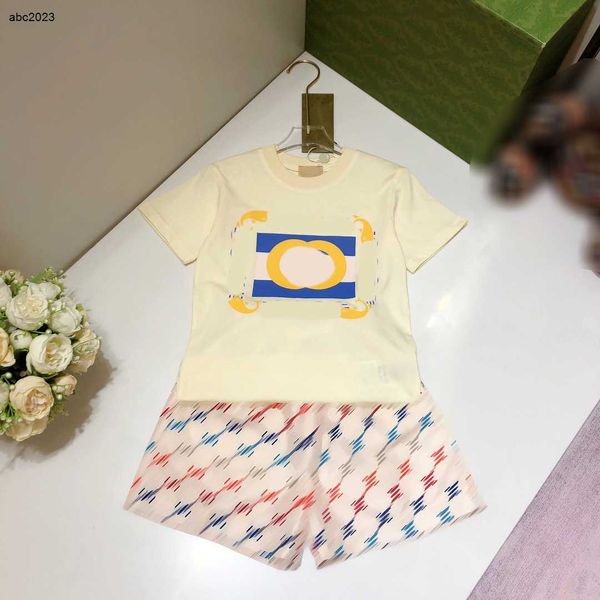 

new designer baby clothes tracksuits child suits size 100-160 cm logo printed t-shirt and colorful grid letter printed shorts june27, White