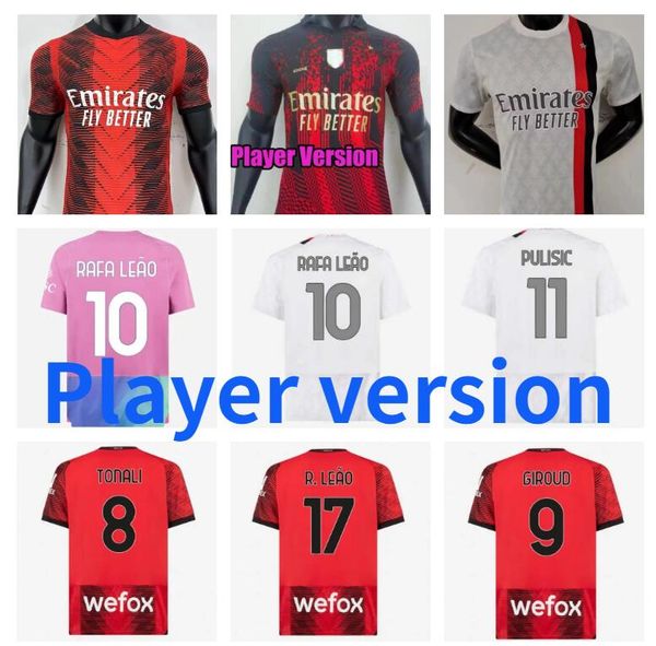 

23 24 maignan loftus-cheek soccer jerseys ac milans pulisic rafa leao giroud player version football shirt 2023 2024 tonali camiseta de futb, Black;yellow