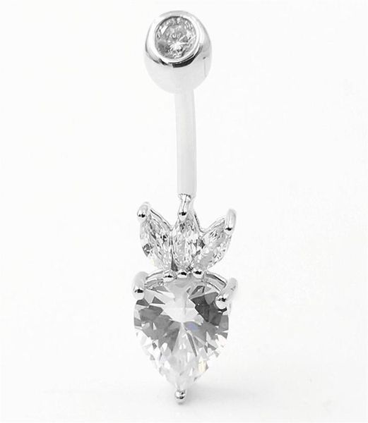 

1pcs cz button 14g heart dangle piercing 925 sterling silver navel bar cute belly ring331h8357645, Black