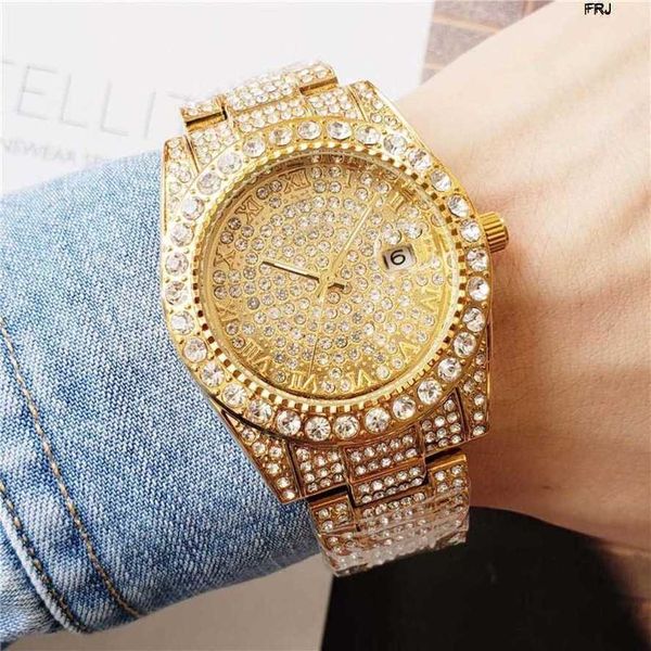 

rolaxs watch diamond rol business mens male designer watches round full ring roman numeral hour mark iced out day date frj rl8o, Slivery;golden