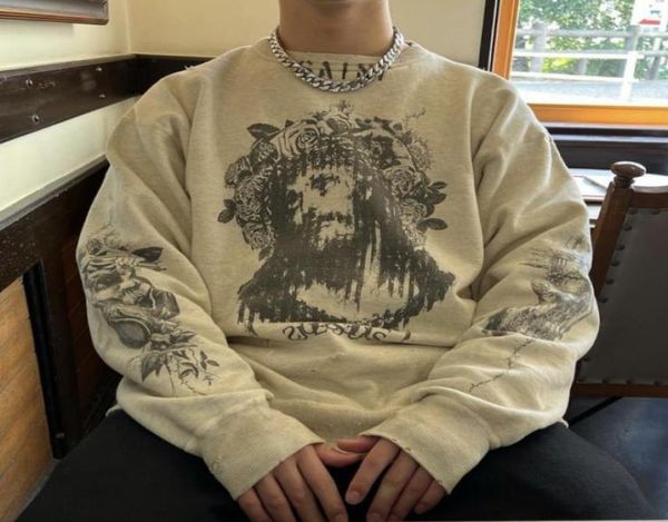 

designer hoodies vintage graffiti character print relaxed casual couple crew neck sweater5913615, Black