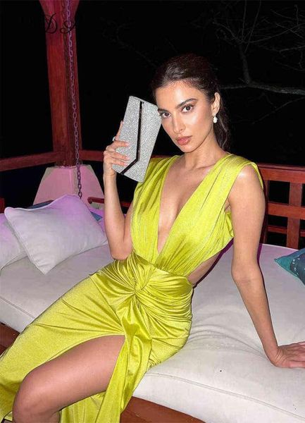 

fsda deep v neck women bodycon dress backless midi split green summer sleeveless beach dresses party club j2205197282453, Black;gray