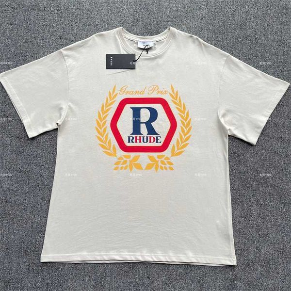 

men's t-shirts good quality rhude vintage wheat ear print fashion short sleeve t-shirt men oversized women vintage tee t shirt, White;black