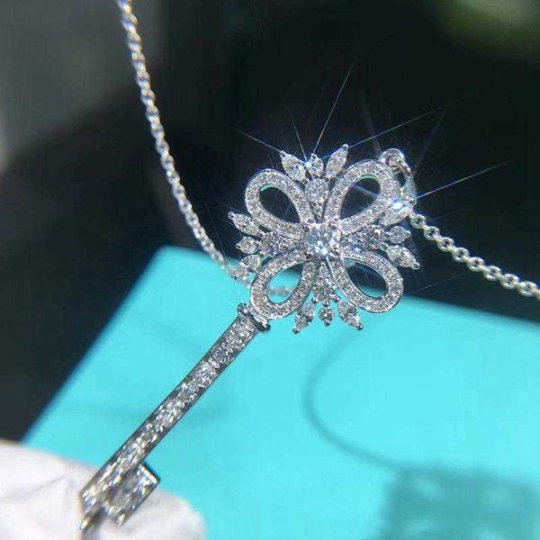 

original tiffay key necklace 925 sterling silver plated 18k goldie family snow horse eye pendant sweater chain, Black