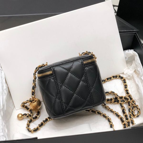 

designer bag 10a original quality golden bead box bag woman cosmetic bag 22b 11cm genuine leather chain bags with box