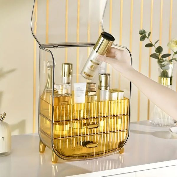 

1pc desktransparent cosmetic storage box, dust proof storage drawer, skin care product lipstick mask acrylic display rack, bathroom storage