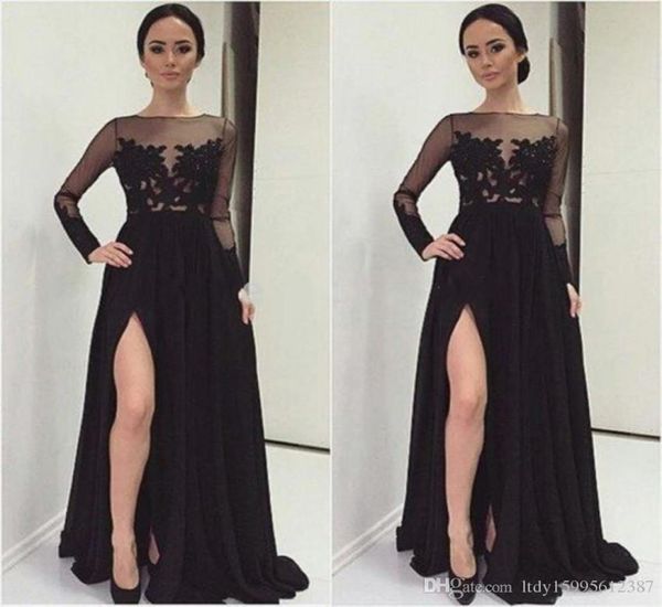 

dress robes de party in the middle east 2019 women longsleeved dress lace applique chiffon formal evening dress 0403757161, Black;red