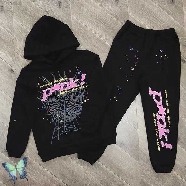 

oqym men's hoodies sweatshirts black brown spider hoodie sweatshirt real p tracksuit web pullovers sp5der 555555 sweatpants set