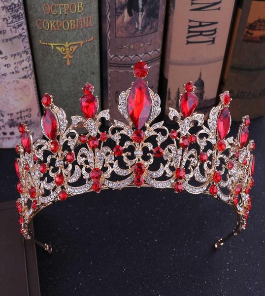 

kmvexo red black crystal wedding tiara bridal crown for bride gold crowns headband jewelry hair accessories 2106165912210, Slivery;golden