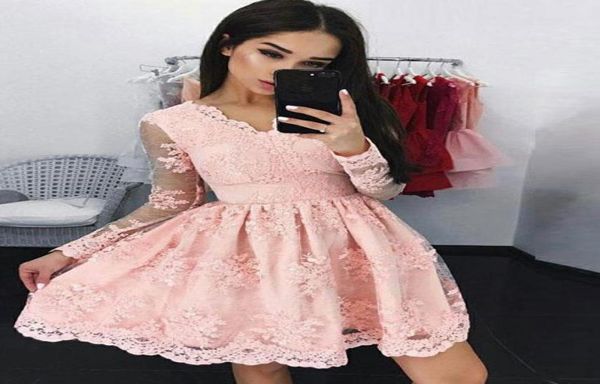 

blush pink sheer long sleeves lace homecoming dresses 2018 v neck mini short club prom cocktail dresses sp039676753111960720, Blue;pink