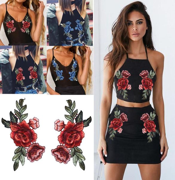 

20pcs flower patches big stickers embroidery 3d red rose diy embroidered roses floral collar sew patch sticker applique badge2146463, Black