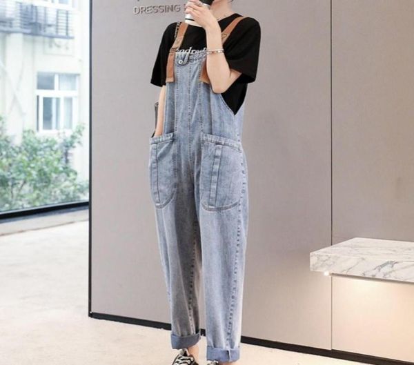 

women039s jeans boyfriend style women loose fit long overalls strap pocket casual streetwear female denim bib pants cargo jumps4394867, Blue