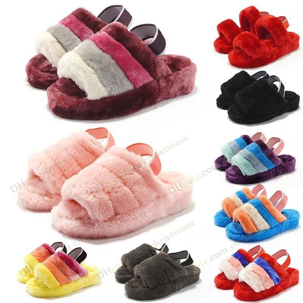 

2023 famous wgg australia fluffy slippers womens fur slide yeah slides pantoufles uggz uggd luxury furry fluff slipper platform uggity woman, Black