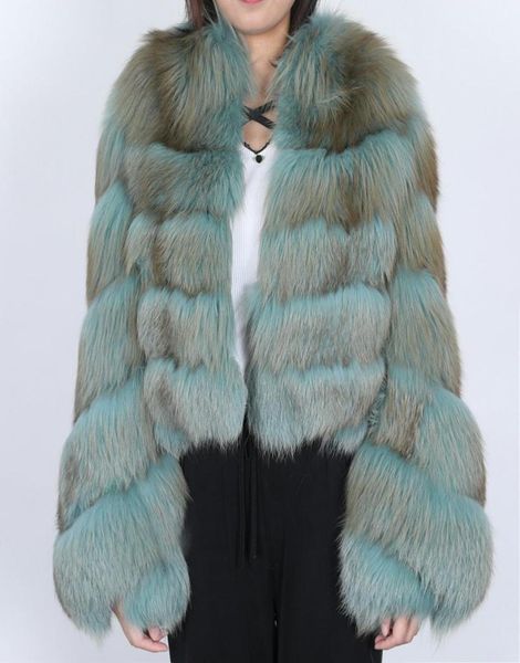 

oftbuy 2020 luxury new brand fashion flare sleeve silver real fur coat winter jacket women natural fox fur outerwear streetwear9741036, Black