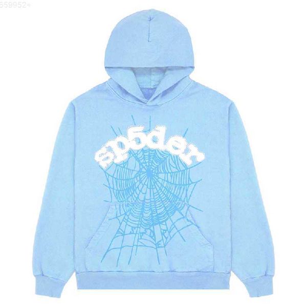 

men's hoodies sweatshirts men's 2023 sky blue sp5der 555555 hoodie men women angel number puff pastry printing graphic spider web, Black