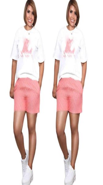 

q6020 2022 ladies039 casual suit summer new embroidered printed shortsleeved shorts suit7009103, Gray