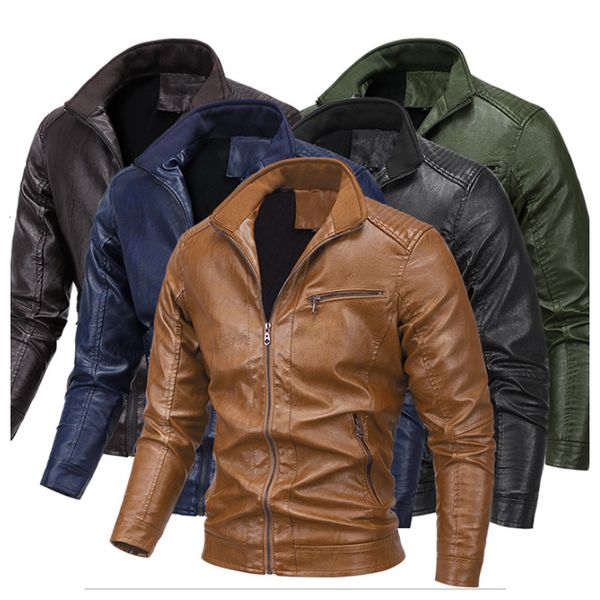 

men's jackets 5 colors trend men's leather jacket pu leather jackets european and american warm plush coats pubg motorcycle jacket, Black;brown