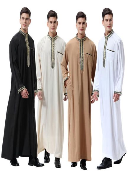 

muslim men abaya stand collar turkish caftan applique robes islamic clothing dubai middle east arab man wear dk739mz1629597, Red