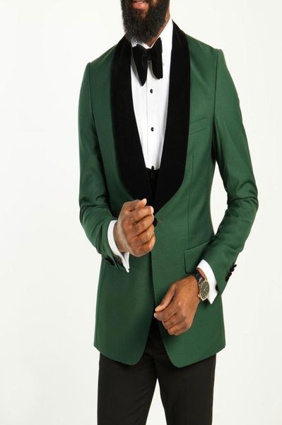 

new design green groom wear wedding tuxedos velvet collar mens suits bridegroom business attire pom party jacketpantsbowtie4502388, Black;gray