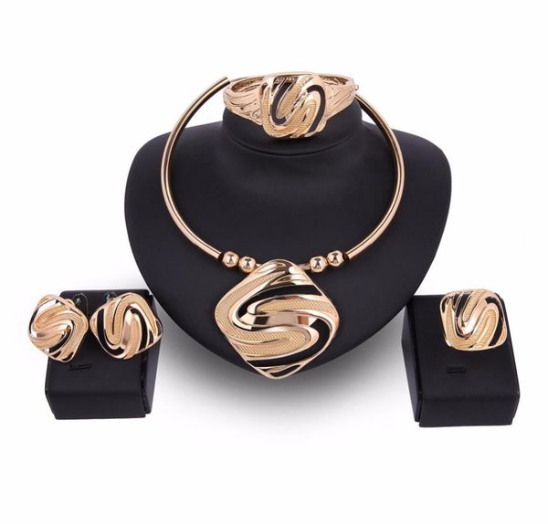 

ouhe statement fashion gold plated african jewelry set choker necklace earrings ring set for women wedding bridal9826216, Slivery;golden