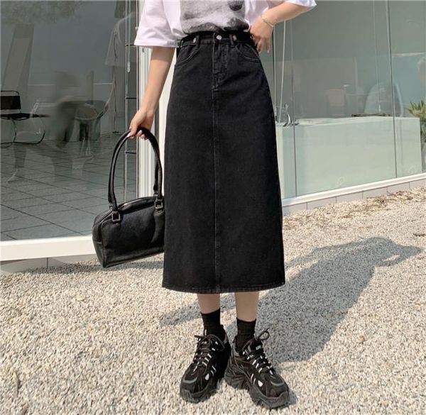 

black women039s 2021 new spring split medium length high waist slim aline denim skirt v19269408