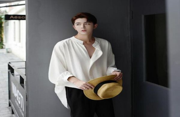 

men039s shirt personality korean version of the trend bf wind neutral front short long male bat clothing hair stylist casua1266913, White;black