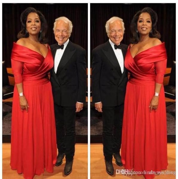

2019 elegant oprah winfrey new red off the shoulder evening dress long chiffon formal holiday wear party gown custom made plus siz9609241, Black;red