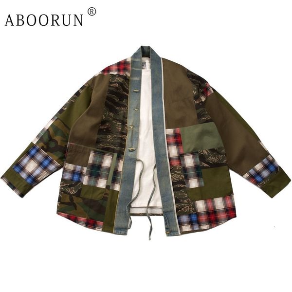 

men's jackets aboorun men fashion cardigan plaid patchwork robe streetwear hip hop coats for male 230816, Black;brown