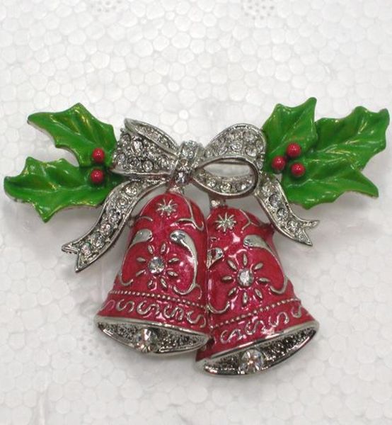 

whole crystal rhinestone enameling christmas bells pin brooch jewelry gift c8793453269, Gray