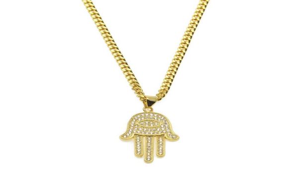 

zircon fatima hand pendant gold color copper material bling crystal luck hand palm necklace chain for women6836207, Silver