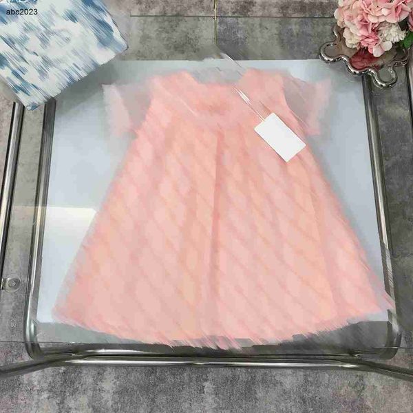 

new designer baby clothes girls dress size 90-150 cm pleated cuffs short sleeves kids skirt embroidered mesh dress june12, Red;yellow