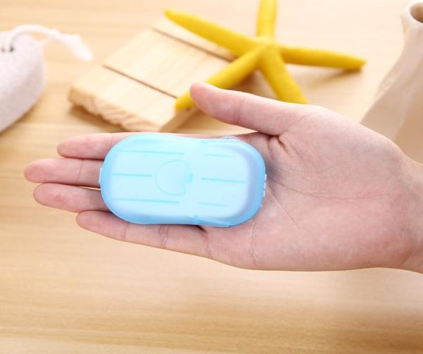 

20pcsbox portable mini travel soap paper washing hand bath clean scented slice sheets disposable boxe soap disinfectant soap pape4730310