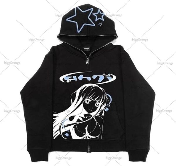 

womens hoodies sweatshirts y2k star anime print zip hoodie women loose couple japan harajuku style 90s retro casual oversized8949216, Black