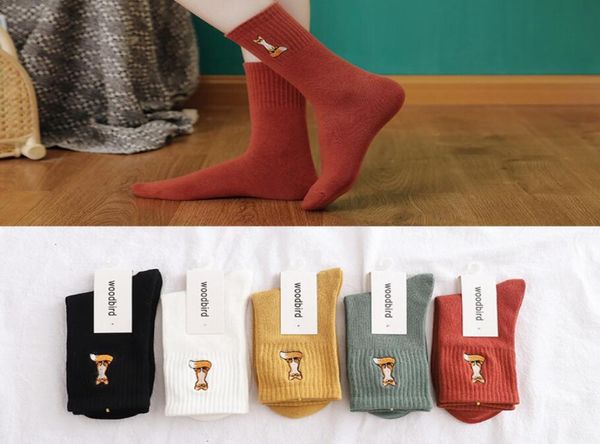 

whole fashion designer socks men women cartoon fox astronauts embroidery printing solid color combed cotton stockings winter c1540095, Black