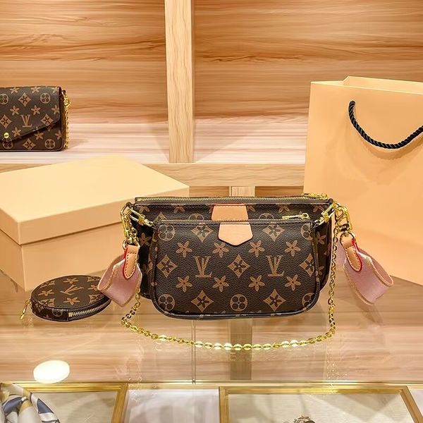 

designer fashion women bags favorite 3 pcs/set handbag purses genuine leather brown flower shoulder crossbody bag ladies tote three pcs set