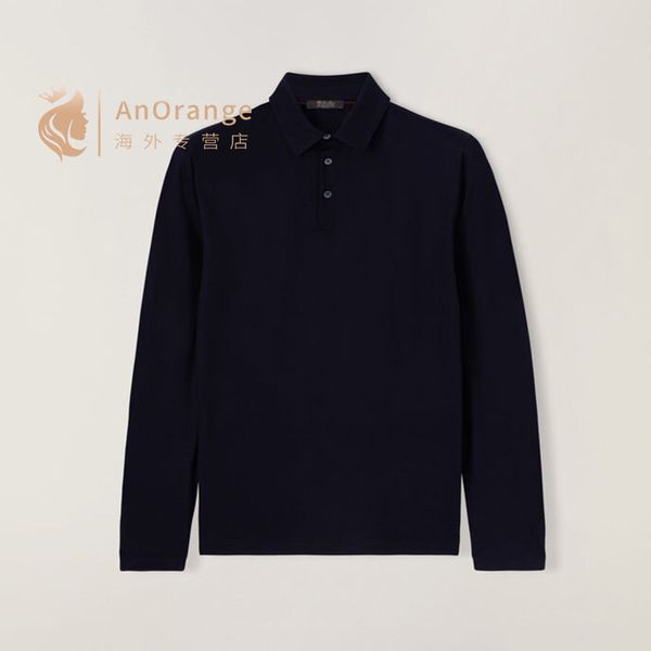 

mens polos spring and autumn loro piana round neck slim business casual lapel shirts black brown green white, White;black